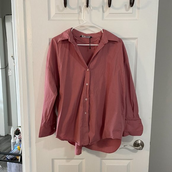 ZARA Long-Sleeve Button-Up Pink Blouse - Picture 2 of 5
